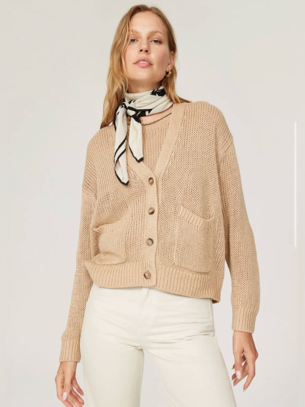 POLO RALPH LAUREN Linen cotton Beige V-Neck Button Front Sweater Cardigan